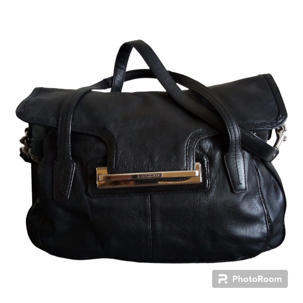 Coach Large Handbag Black Leather Gold Buckle